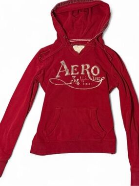 Vintage Y2K Aeropostale Red Sequin Logo Graphic Hoodie